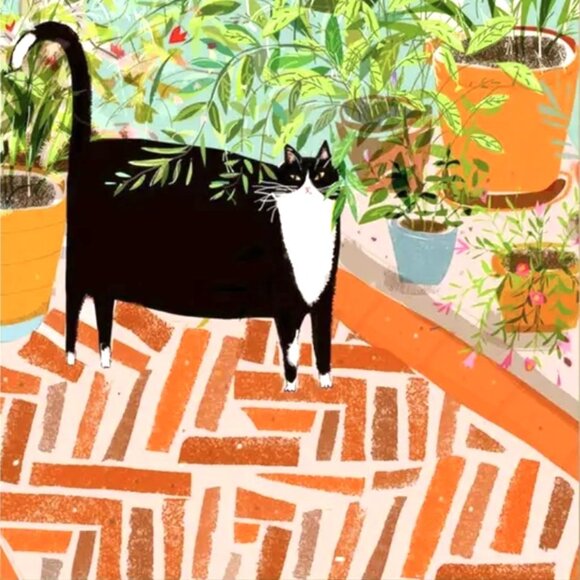 16.5"L x 12"W Boho Blocky Black Cat w/ Houseplants Plants Canvas Art Print New - Picture 3 of 3